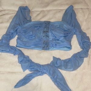 PrettyLittleThing Ruched Lace Up Mesh Crop top